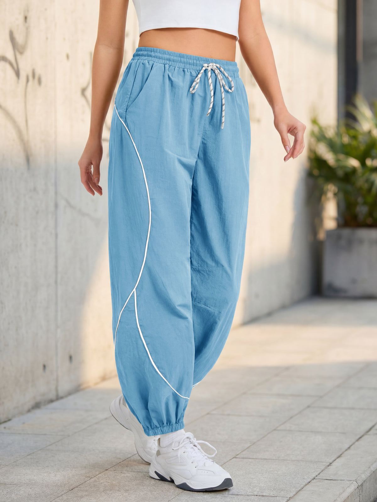 Aoysky Womens Blue Parachute Track Pants
