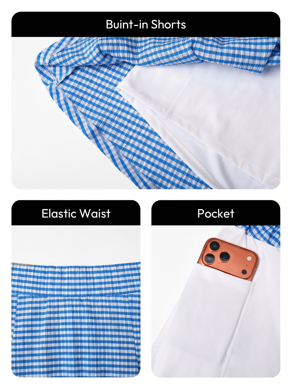 Aoysky Womens Blue Plaid Tennis Skort