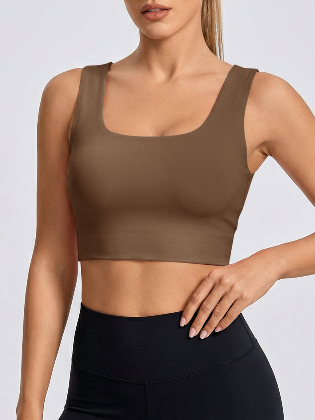Aoysky Womens Brown Square Neck Sports Bra