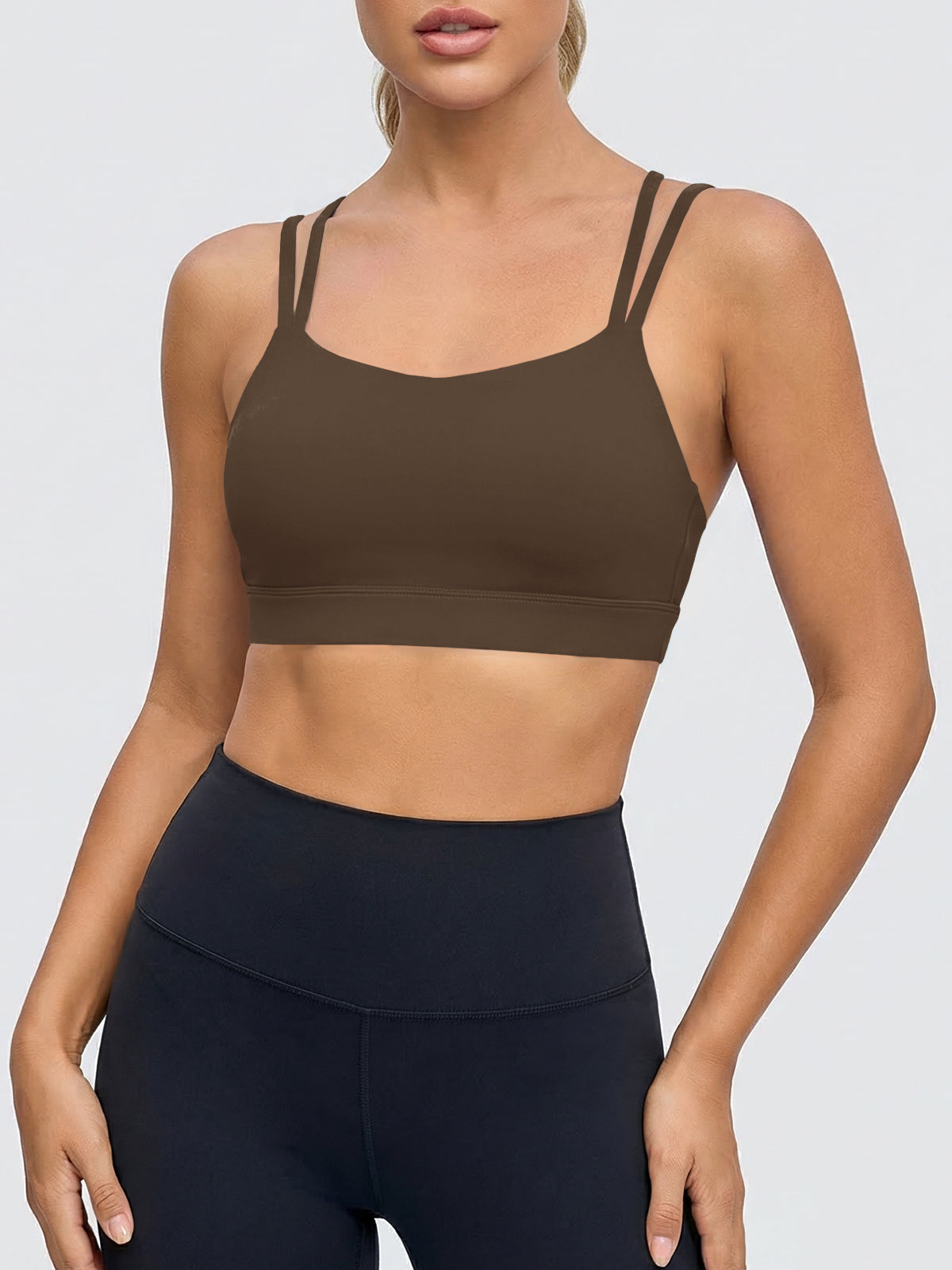Aoysky Womens Brown Strappy Padded Sports Bra