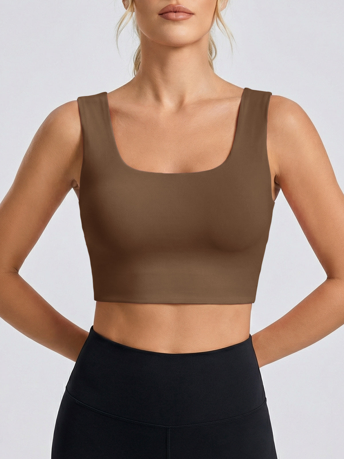 Aoysky Womens Brown Square Neck Sports Bra