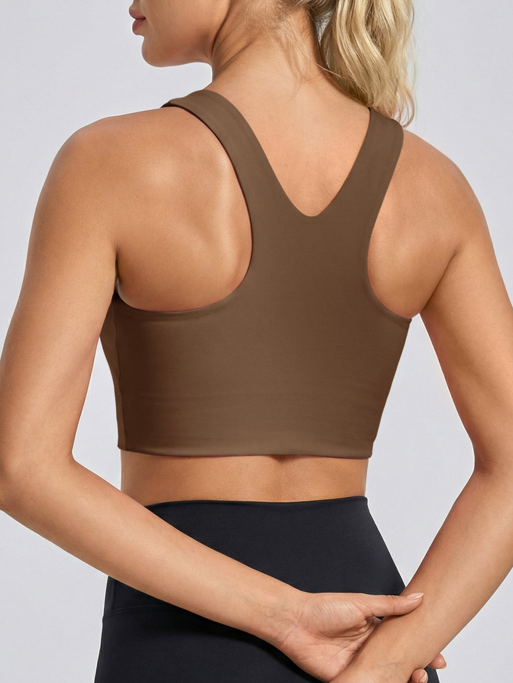 Aoysky Womens Brown Square Neck Sports Bra