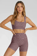 Aoysky Womens Brown Gingham Workout Set