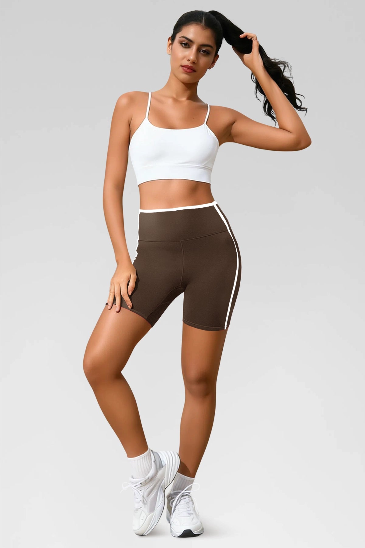 Aoysky Womens Brown Contrast Trim Biker Shorts