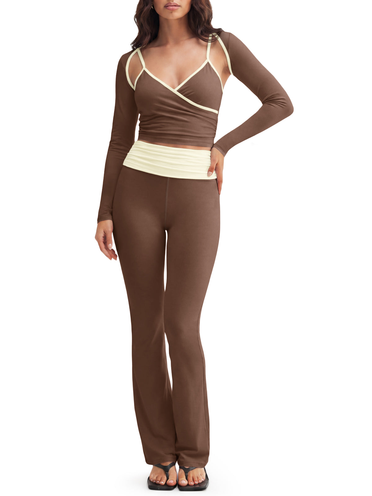 Aoysky Womens Brown 3 Piece Workout Set