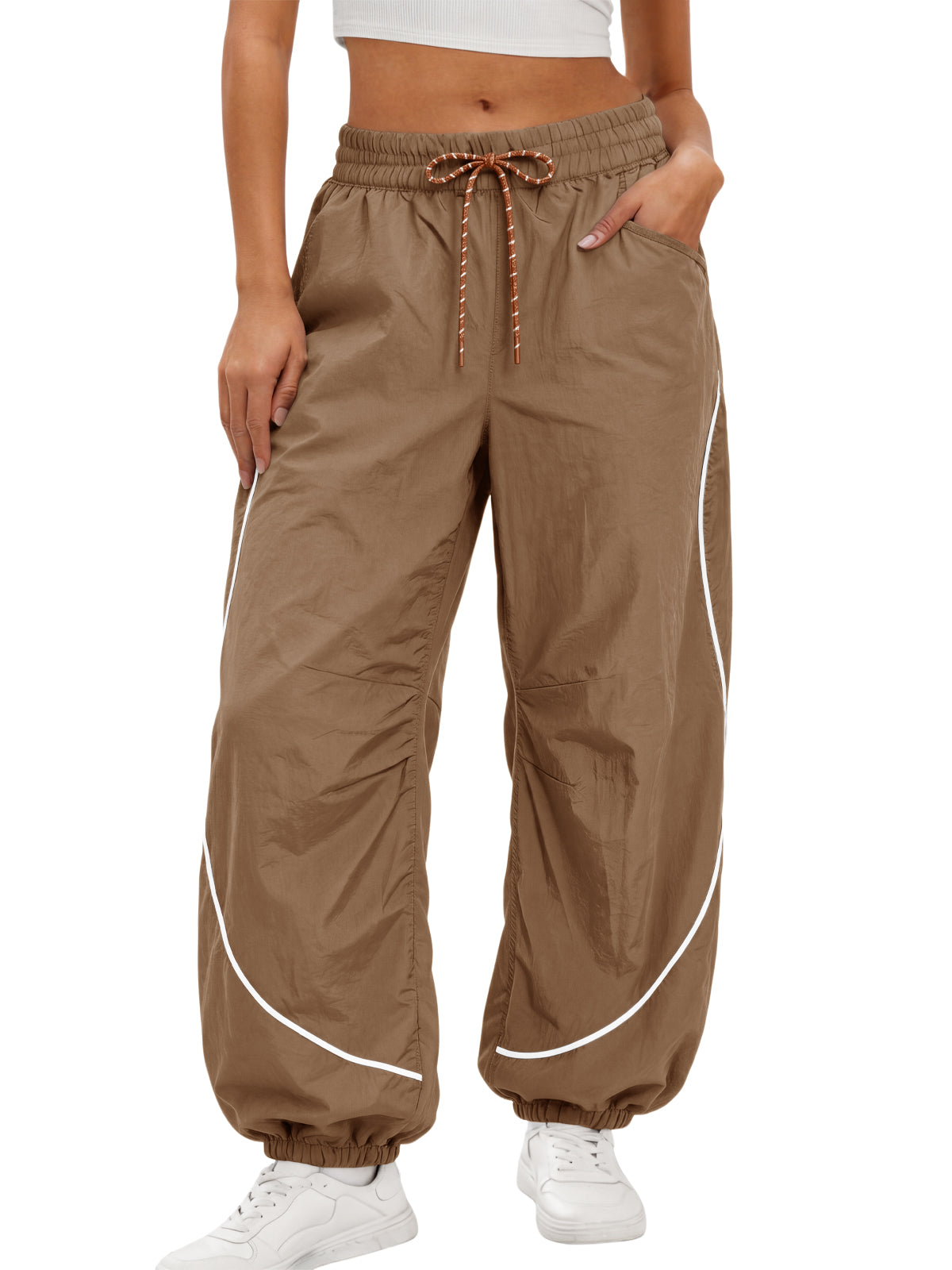 Aoysky Womens Brown Parachute Track Pants