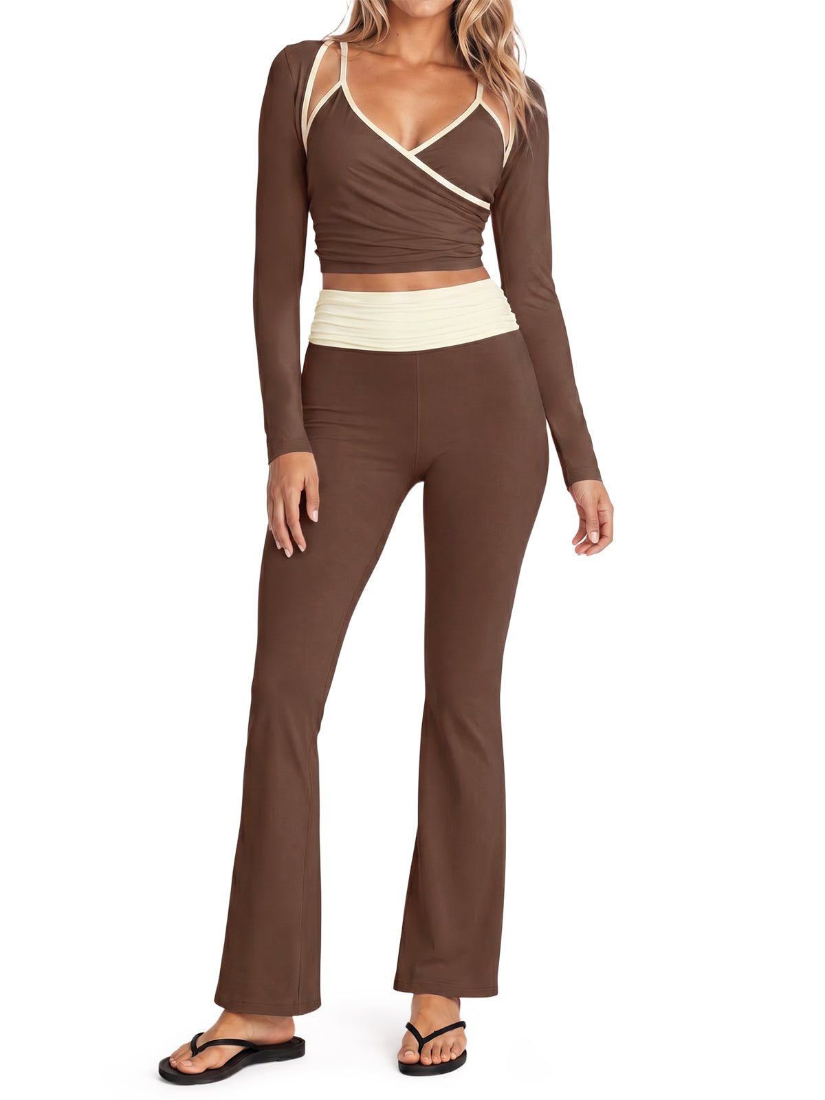 Aoysky Womens Brown 3 Piece Workout Set