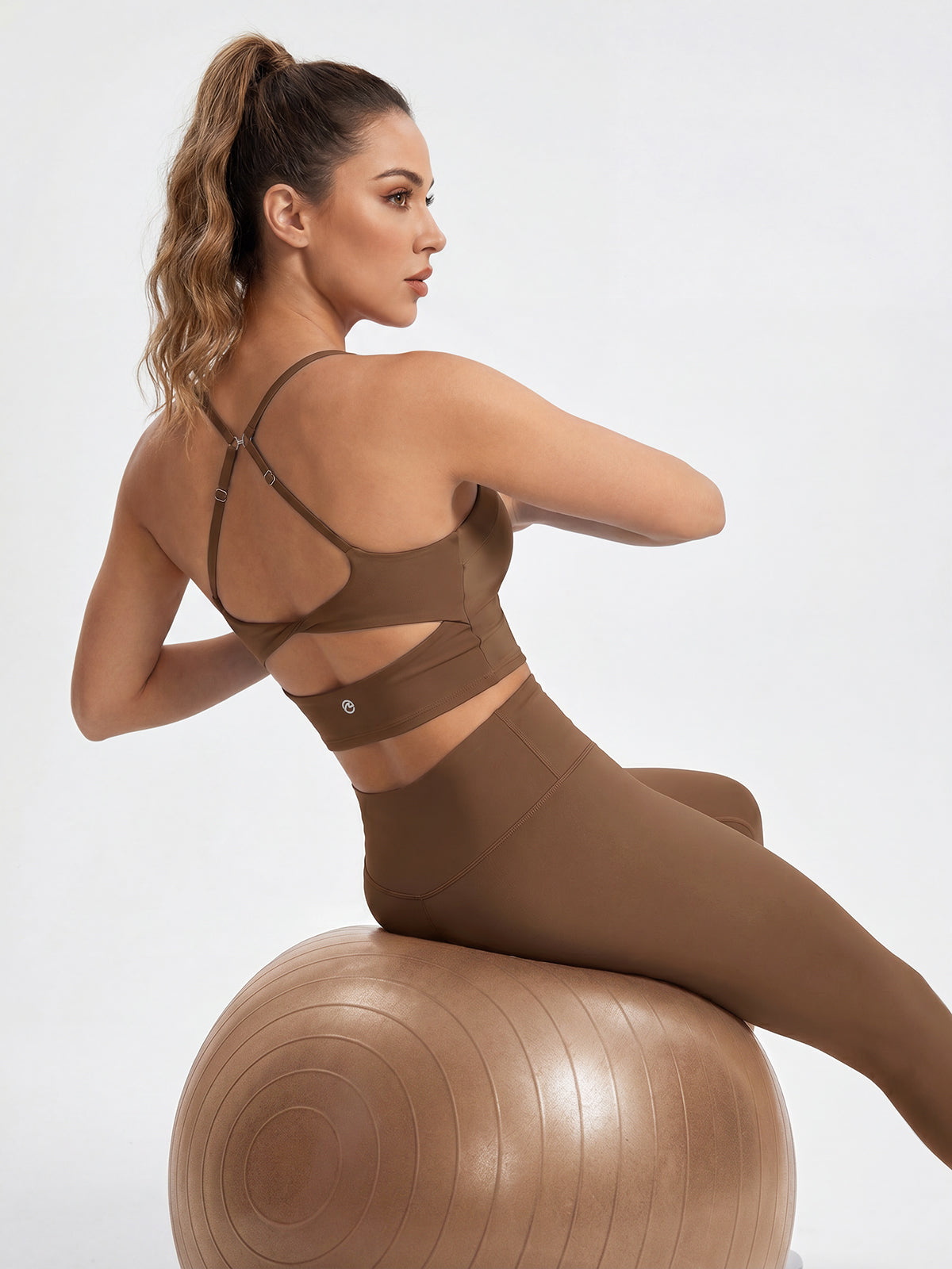 Aoysky Womens Brown Twist Back Sports Bra