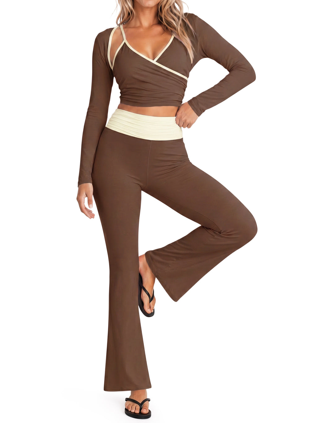 Aoysky Womens Brown 3 Piece Workout Set