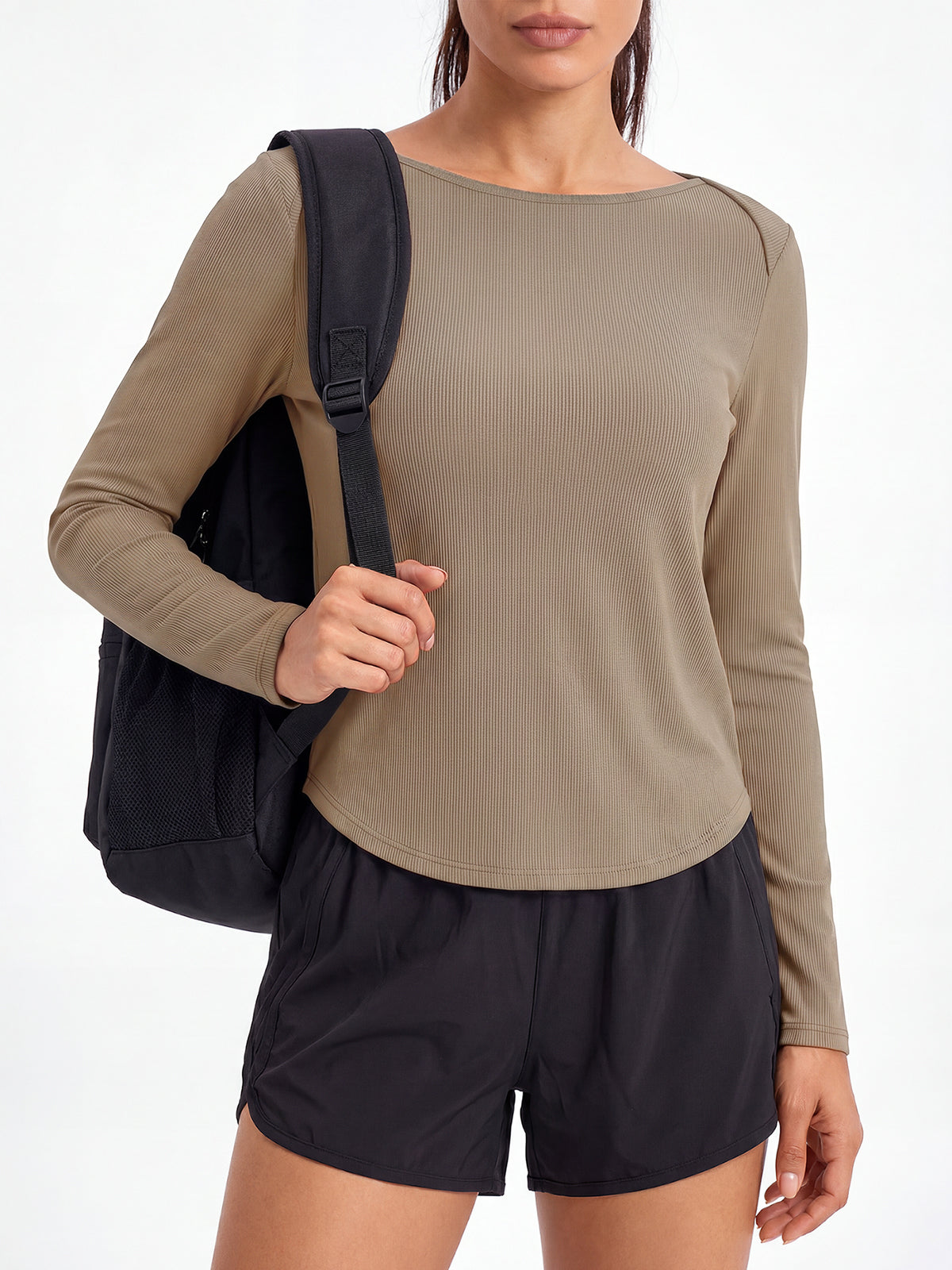 Aoysky Womens Brown Open Back Top