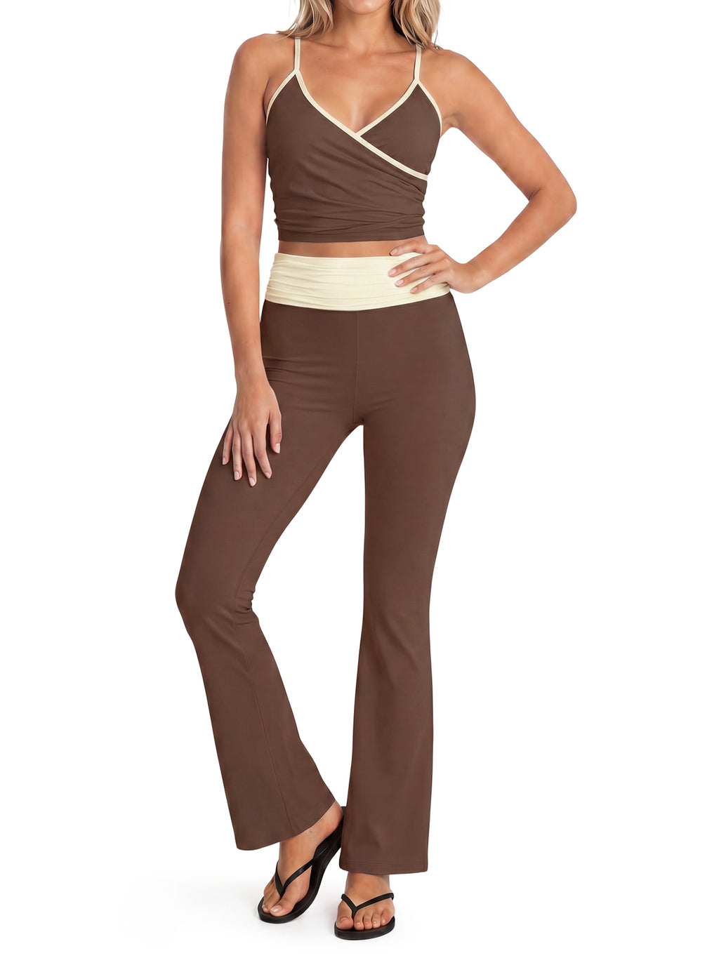 Aoysky Womens Brown 3 Piece Workout Set