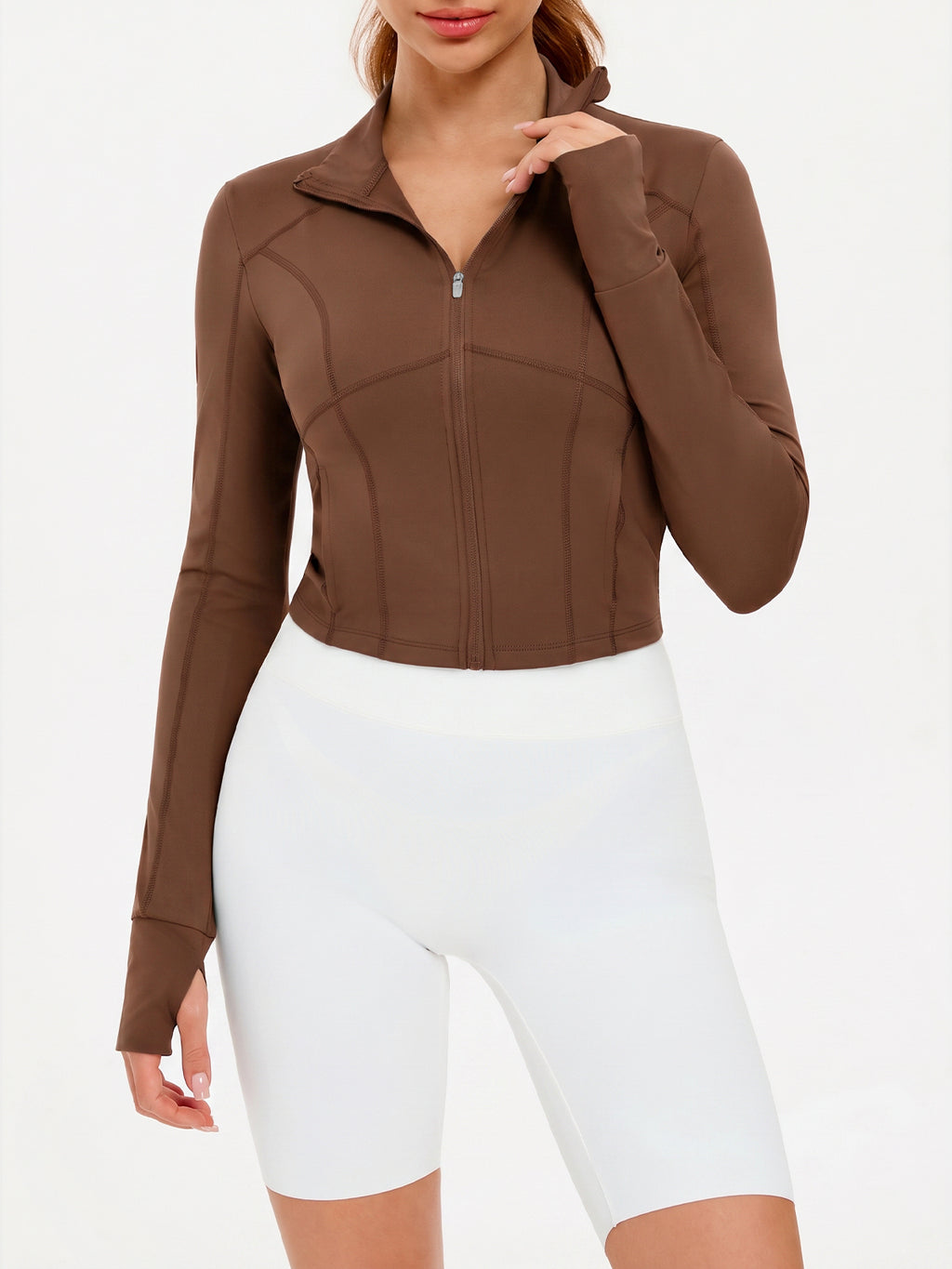 Aoysky Womens Brown Cropped Workout Jacket
