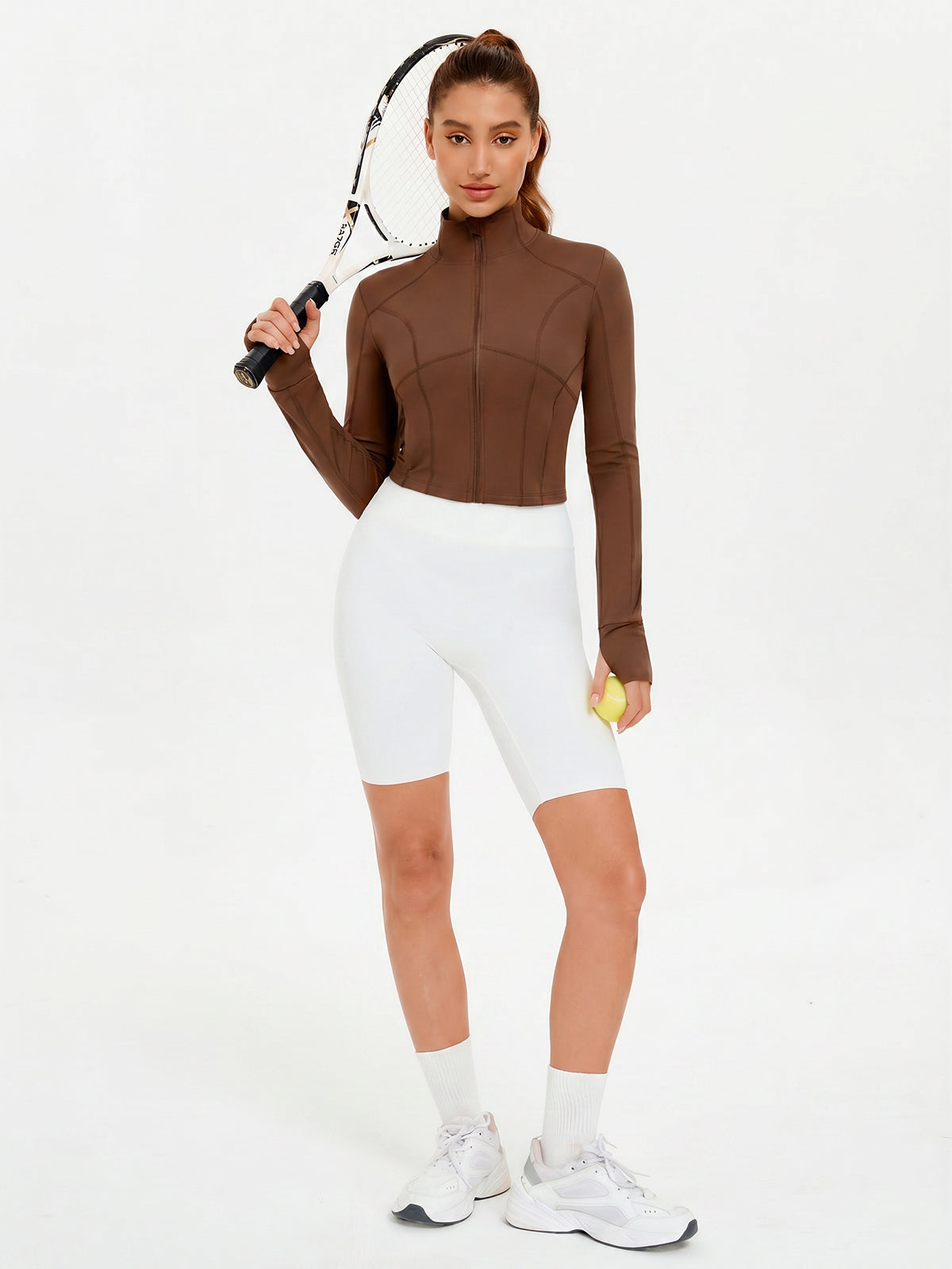 Aoysky Womens Brown Cropped Workout Jacket