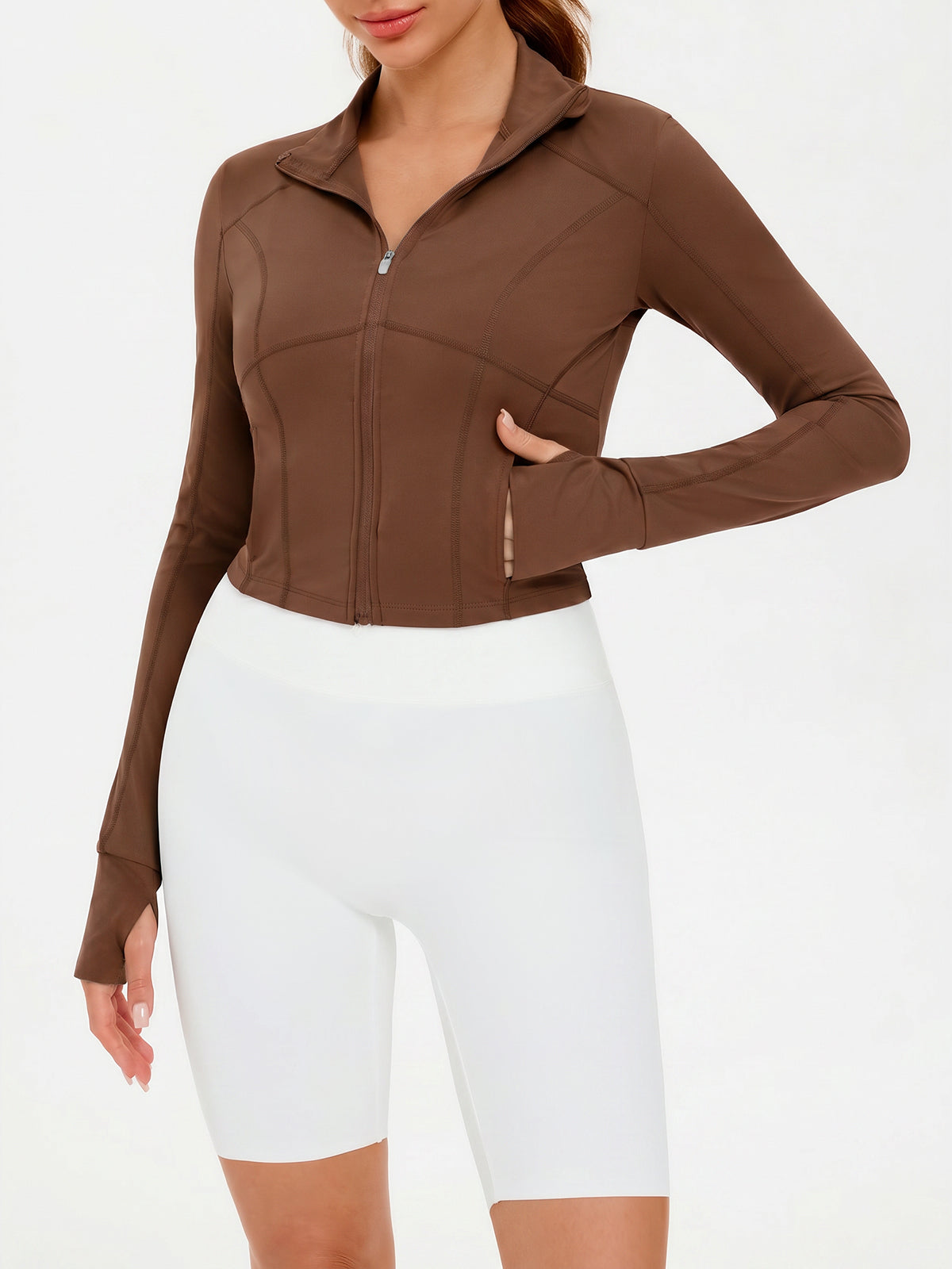 Aoysky Womens Brown Cropped Workout Jacket