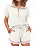 Aoysky Womens White Ruffle Short Set