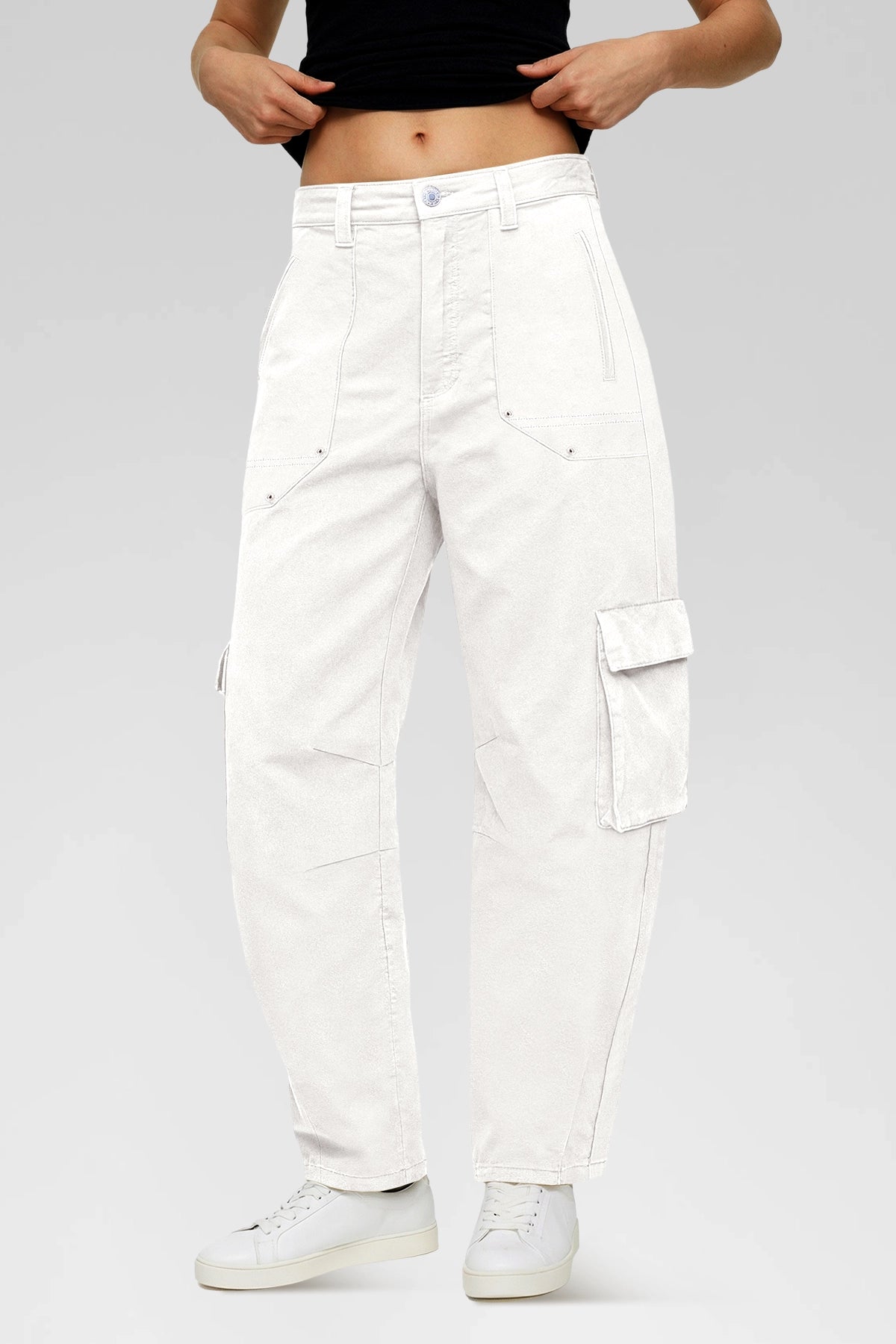 Aoysky Womens White Wide Leg Baggy Cargo Pants