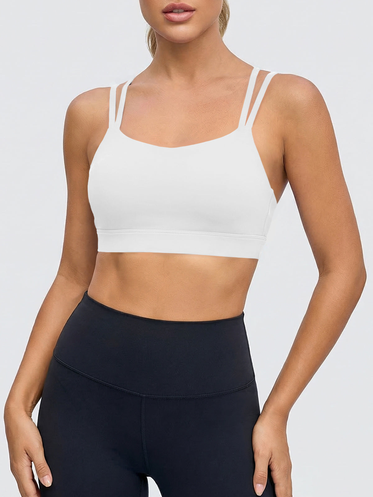 Aoysky Womens White Strappy Padded Sports Bra
