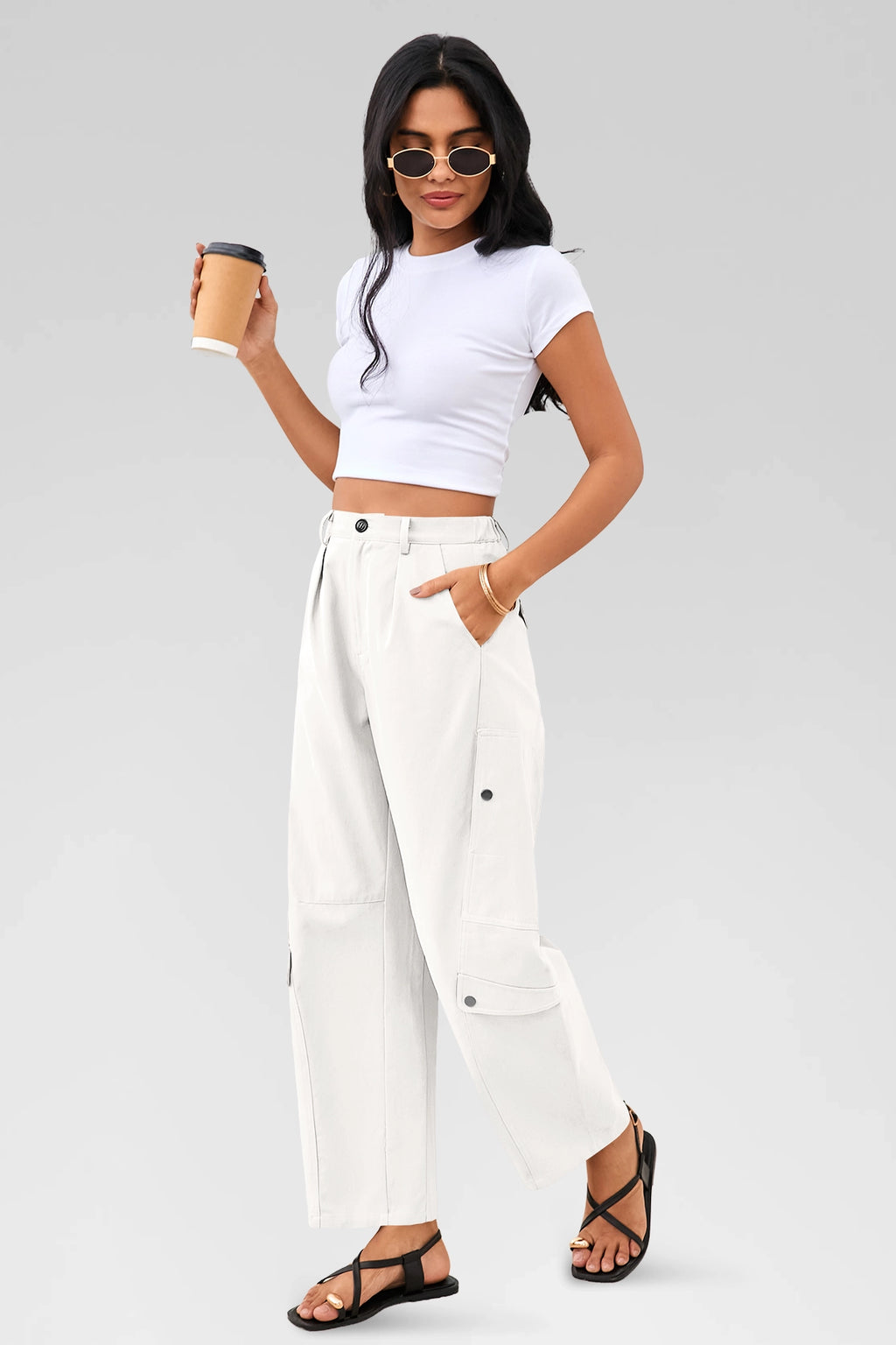 Aoysky Womens White Barrel Pants