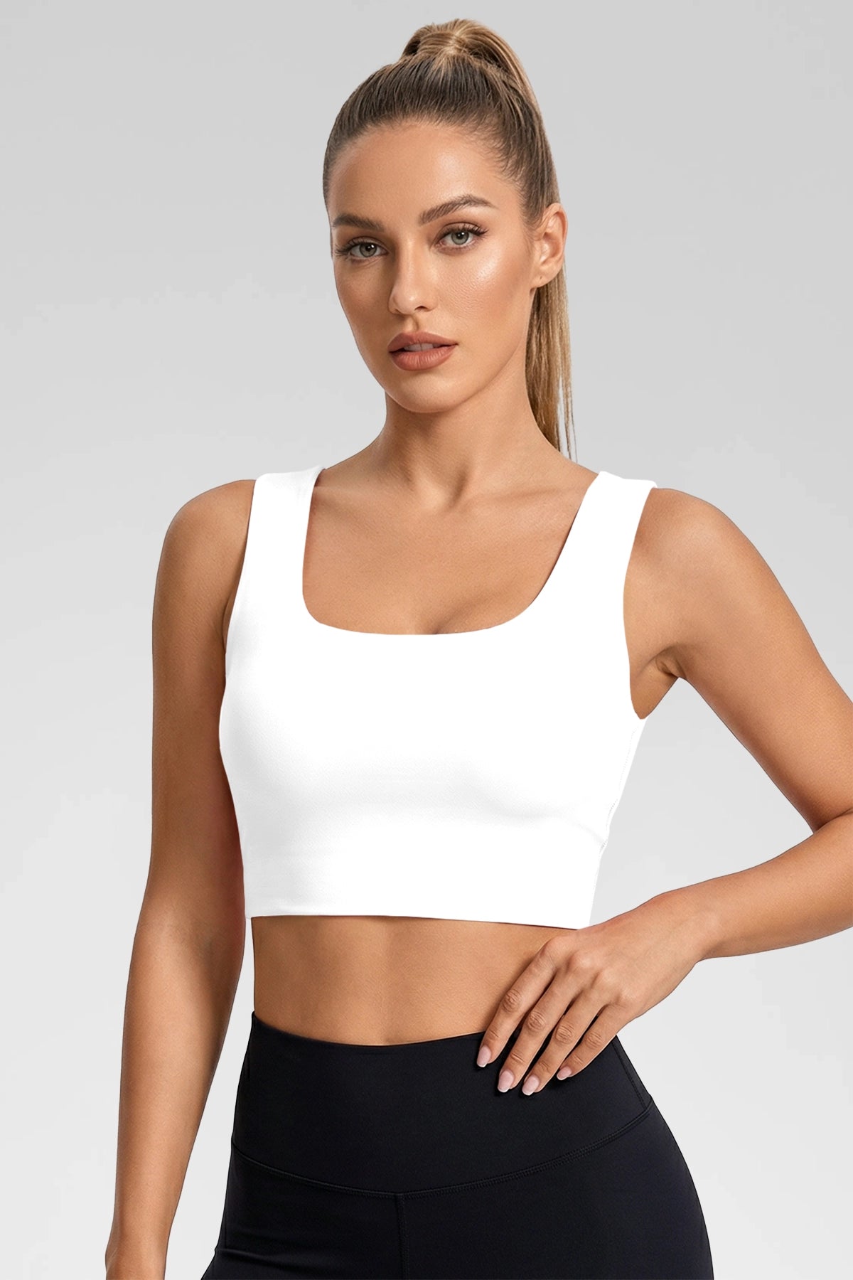 Aoysky Womens White Square Neck Sports Bra