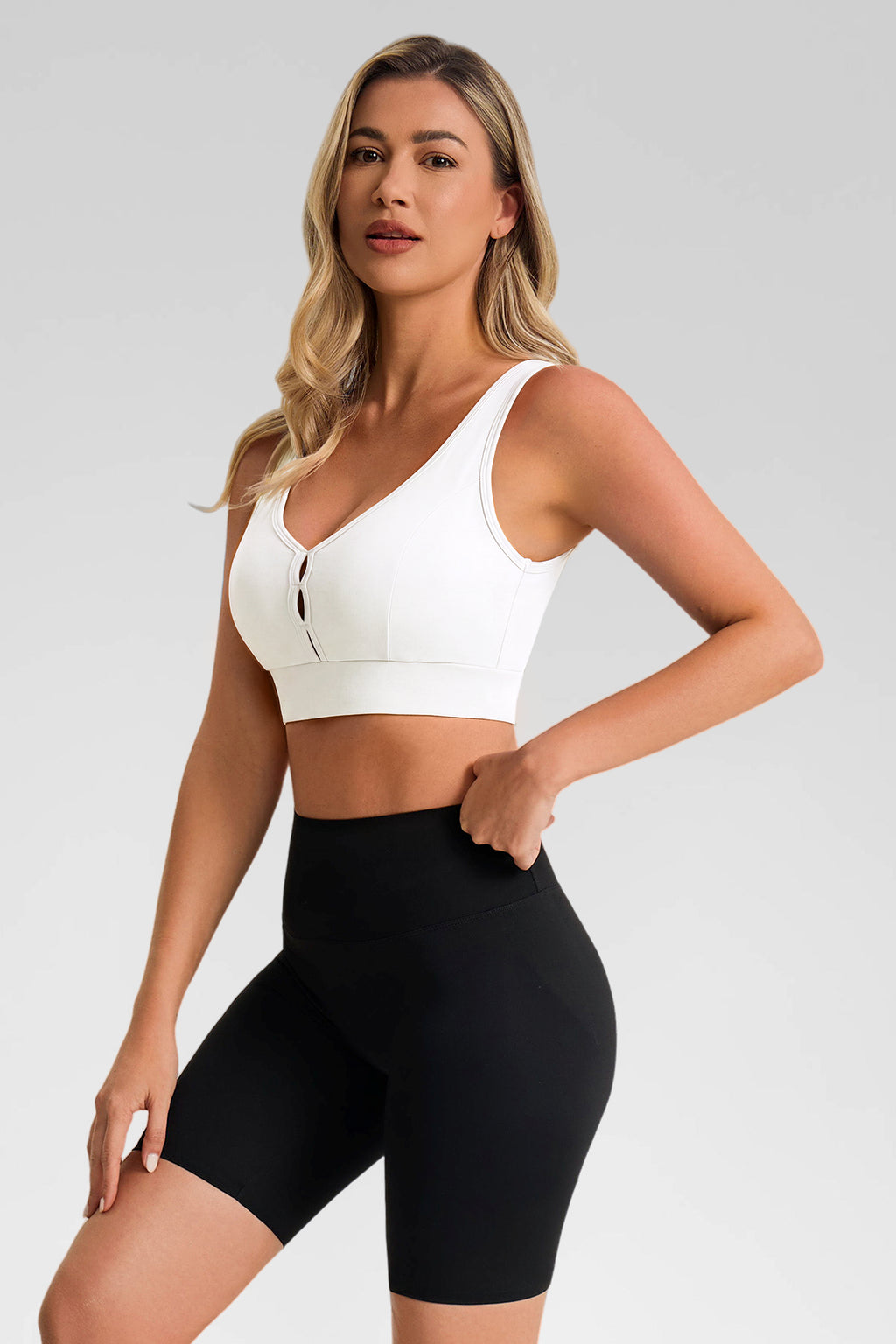Aoysky Womens White Deep V Sports Bra