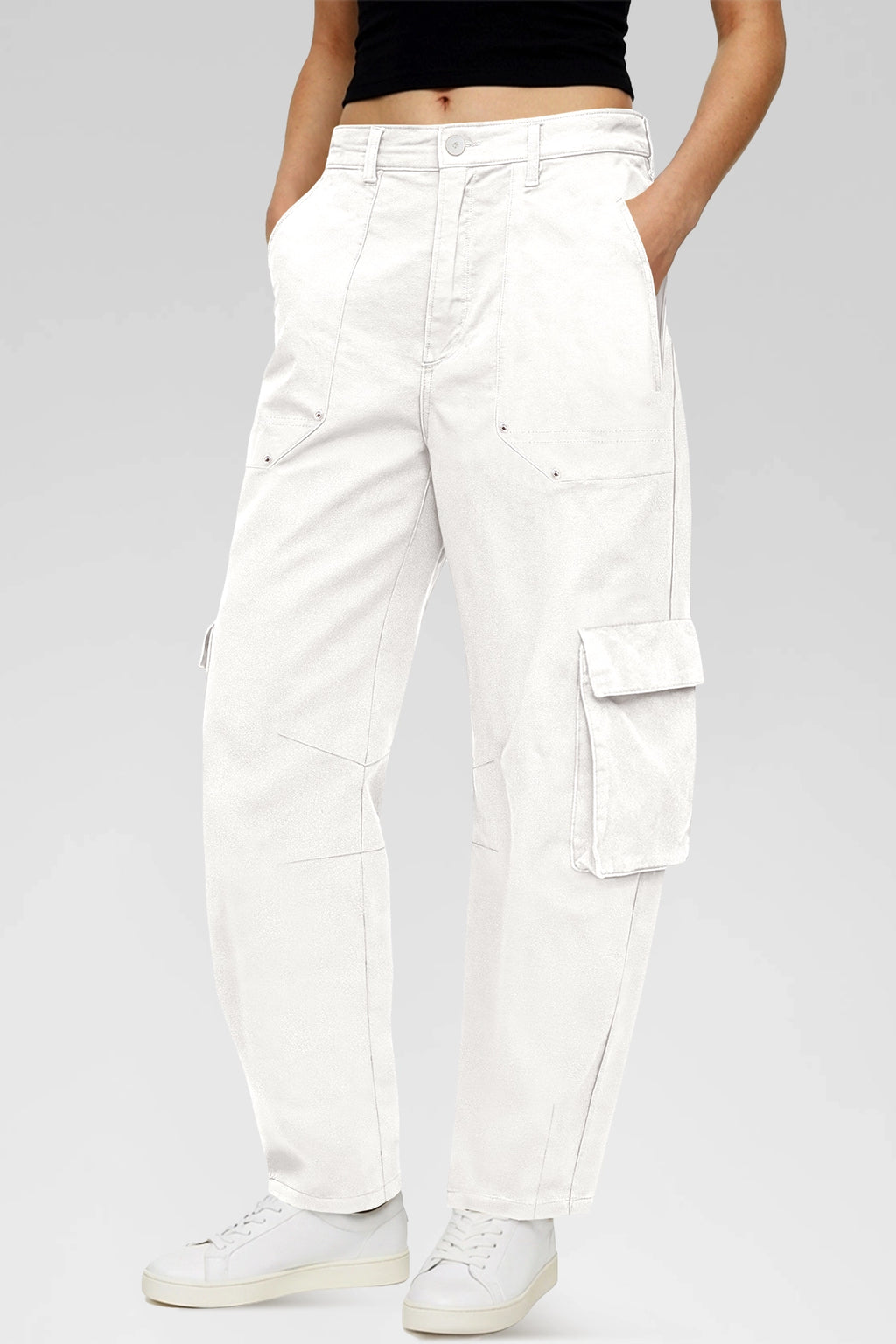 Aoysky Womens White Wide Leg Baggy Cargo Pants