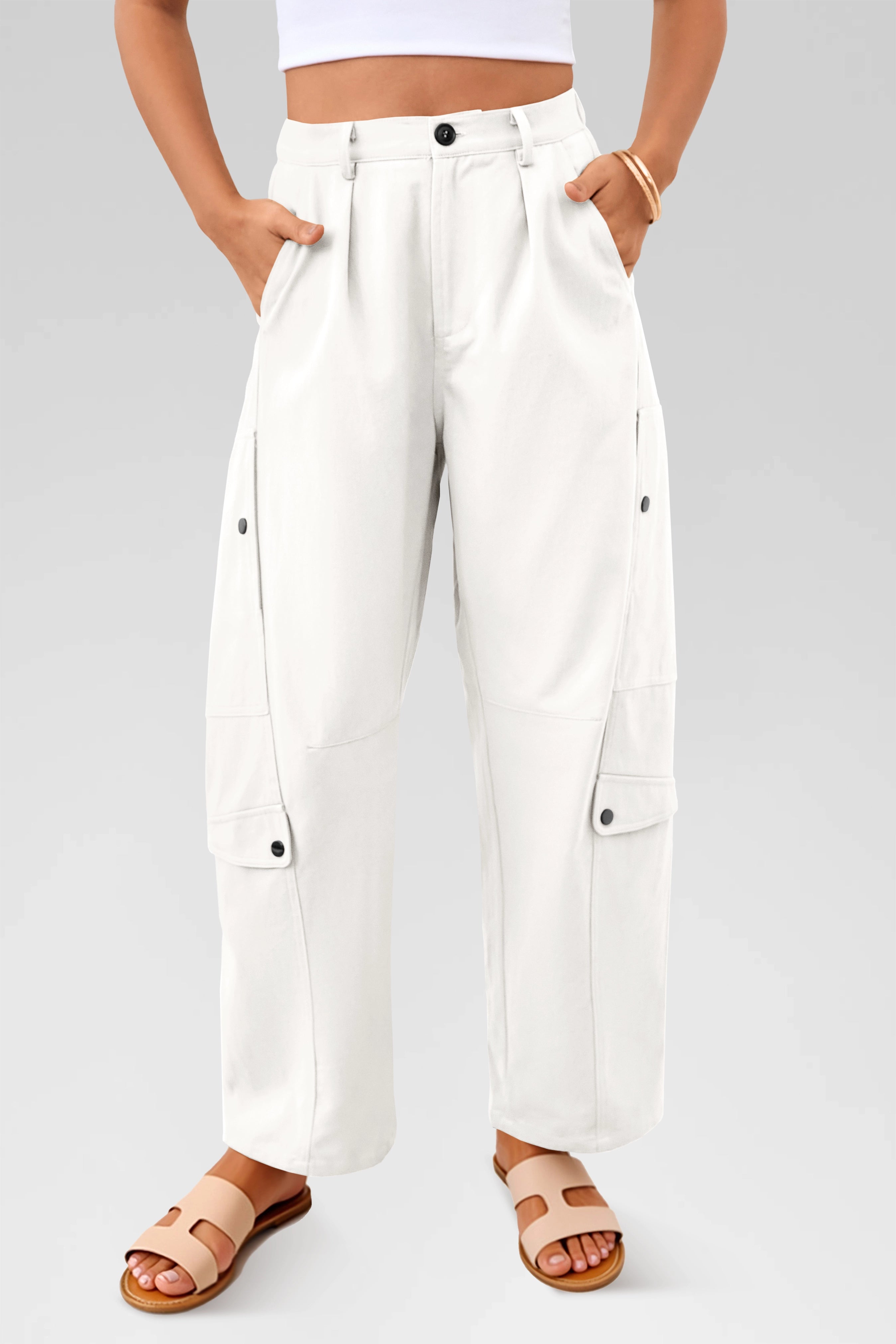 Aoysky Womens White Barrel Pants