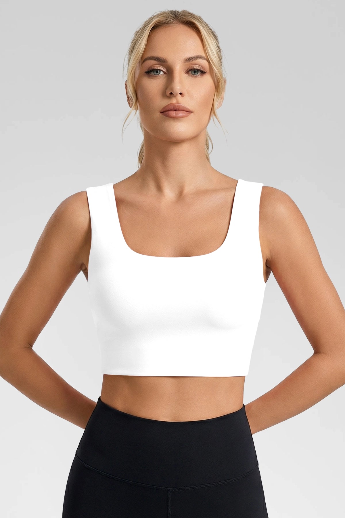 Aoysky Womens White Square Neck Sports Bra