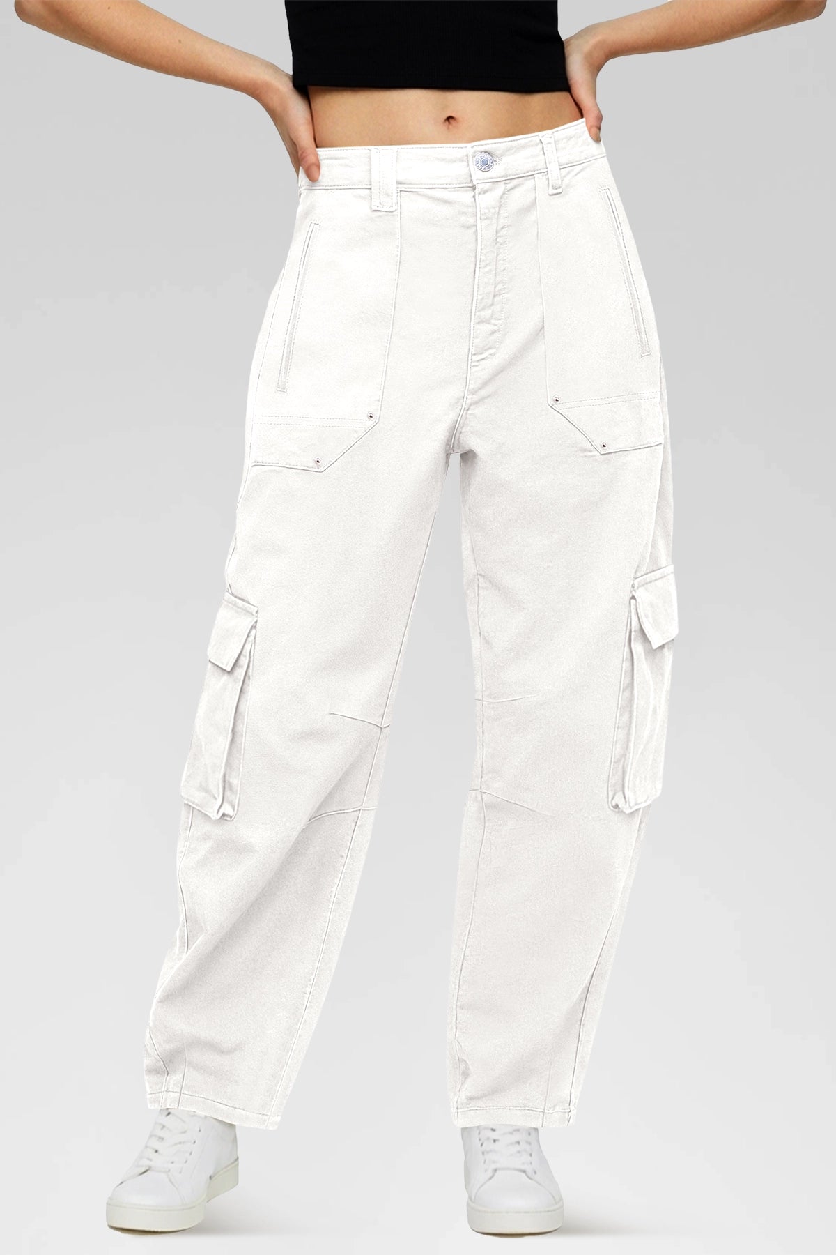 Aoysky Womens White Wide Leg Baggy Cargo Pants