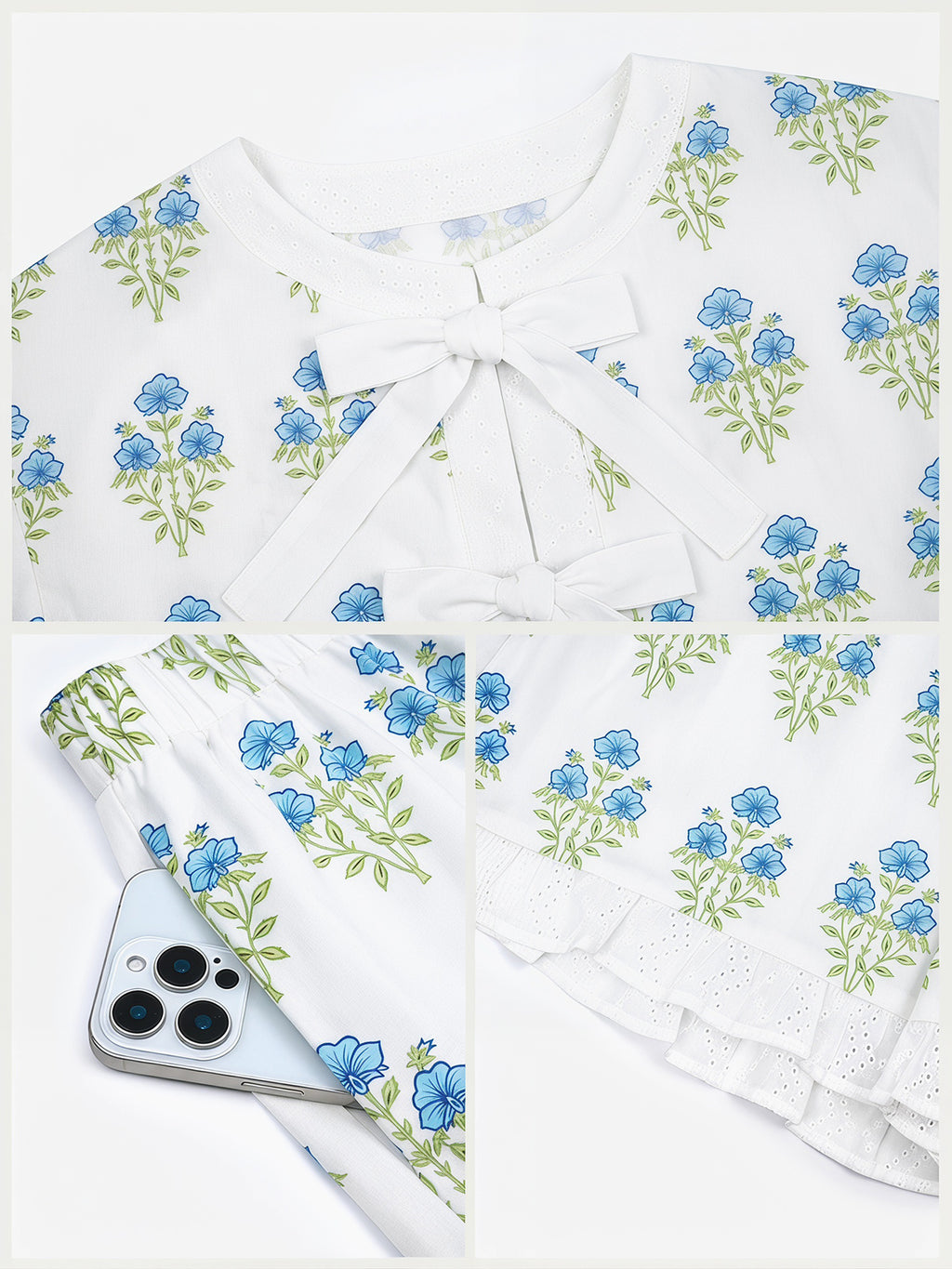 Aoysky Womens White Floral Ruffle Short Set