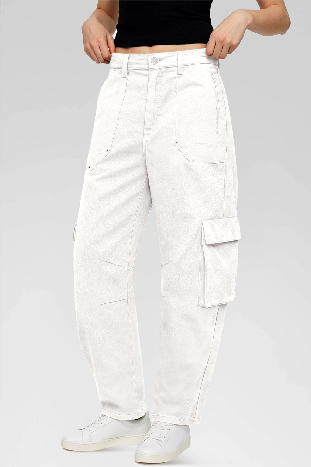 Aoysky Womens White Wide Leg Baggy Cargo Pants