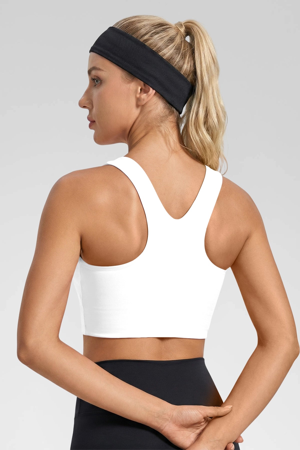 Aoysky Womens White Square Neck Sports Bra