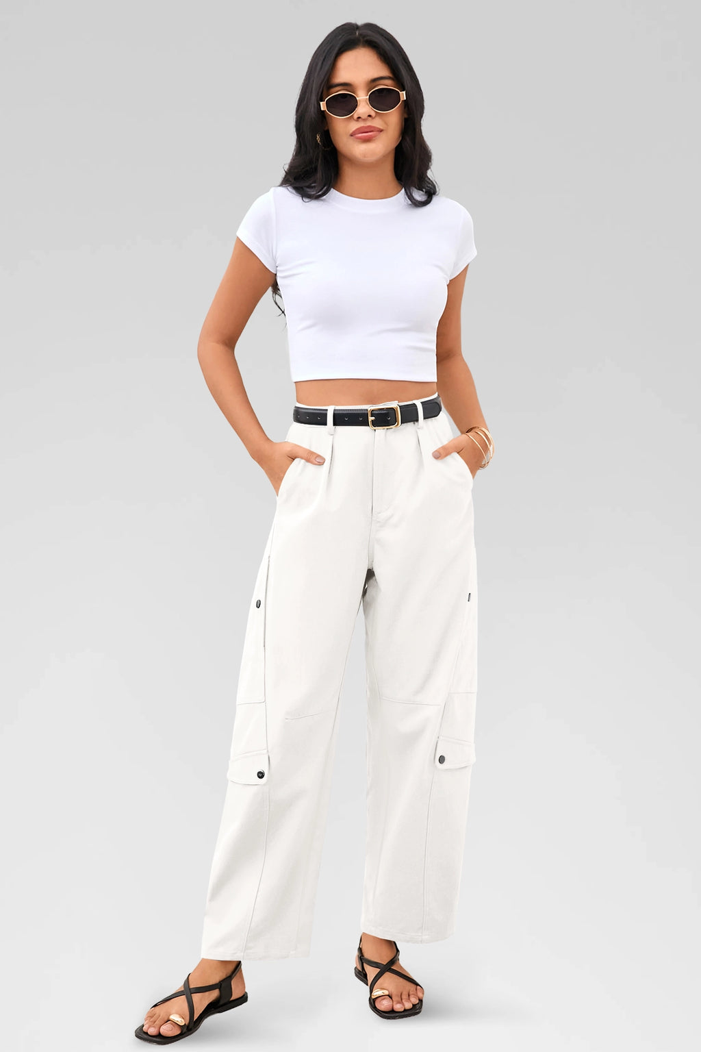 Aoysky Womens White Barrel Pants