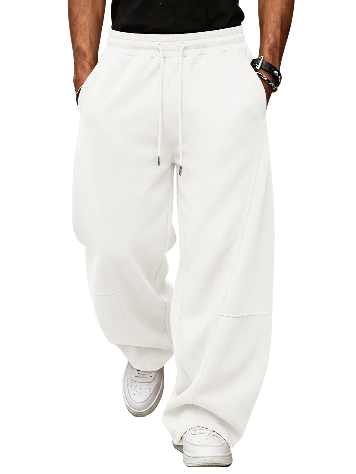 Aoysky Mens White Baggy Sweatpants
