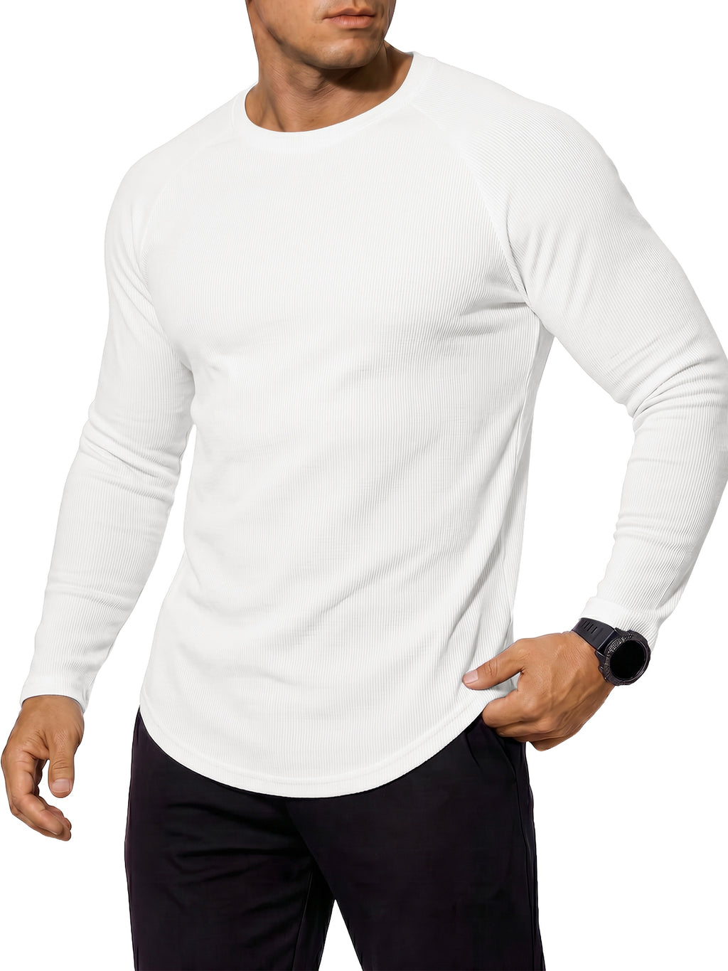 Aoysky Mens White Ribbed Workout Shirt