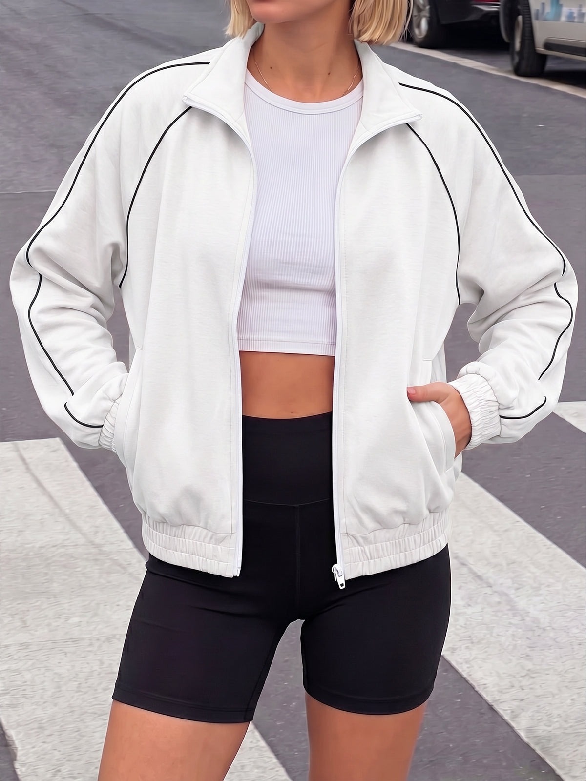 Aoysky Womens White Full Zip Jacket