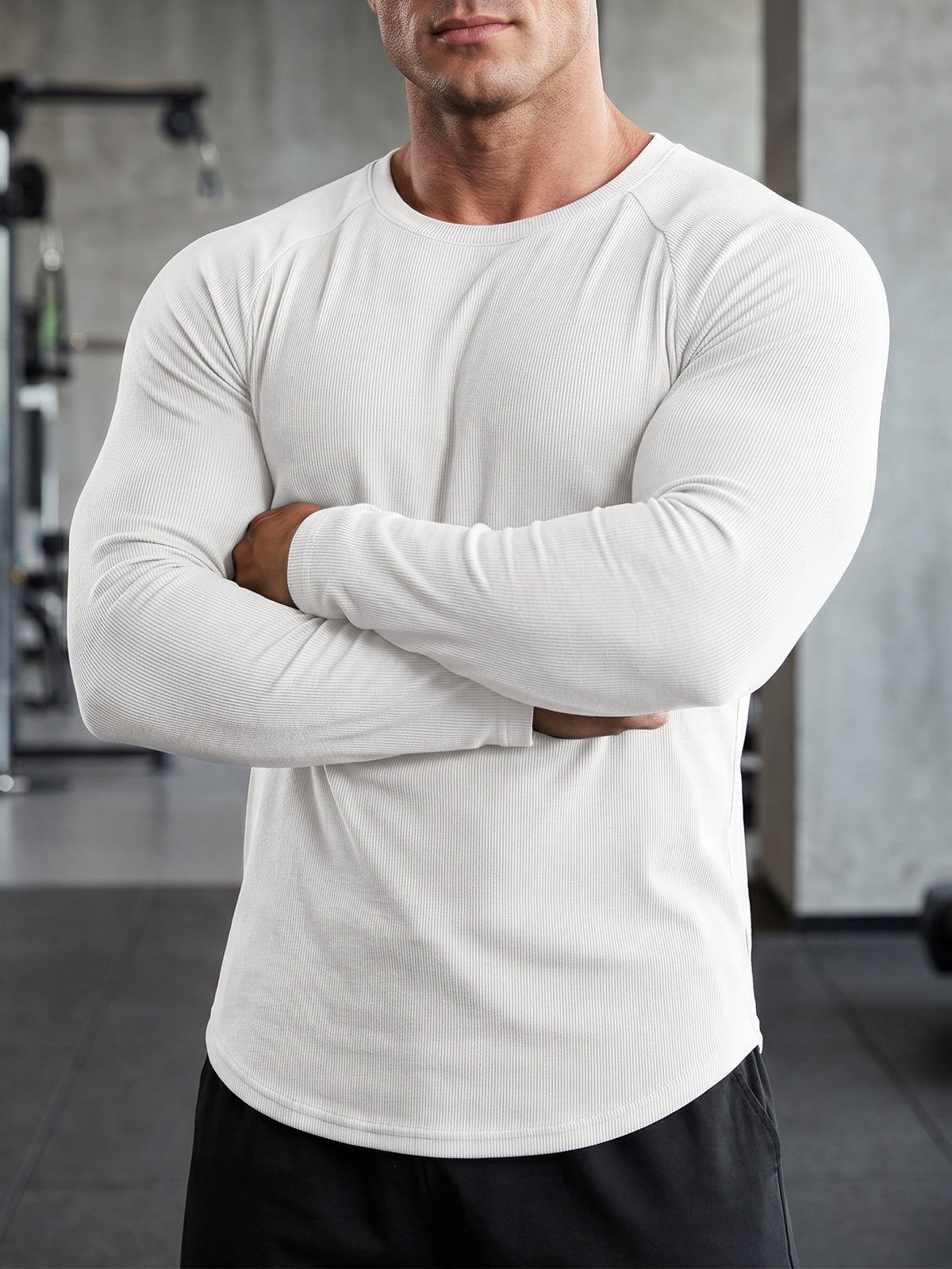 Aoysky Mens White Ribbed Workout Shirt