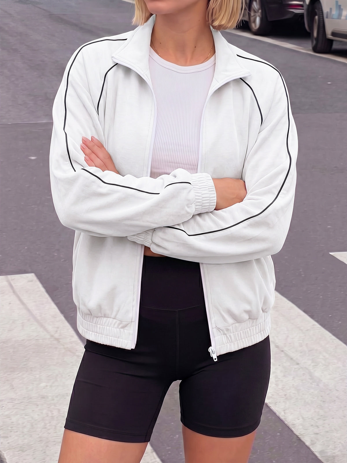 Aoysky Womens White Full Zip Jacket