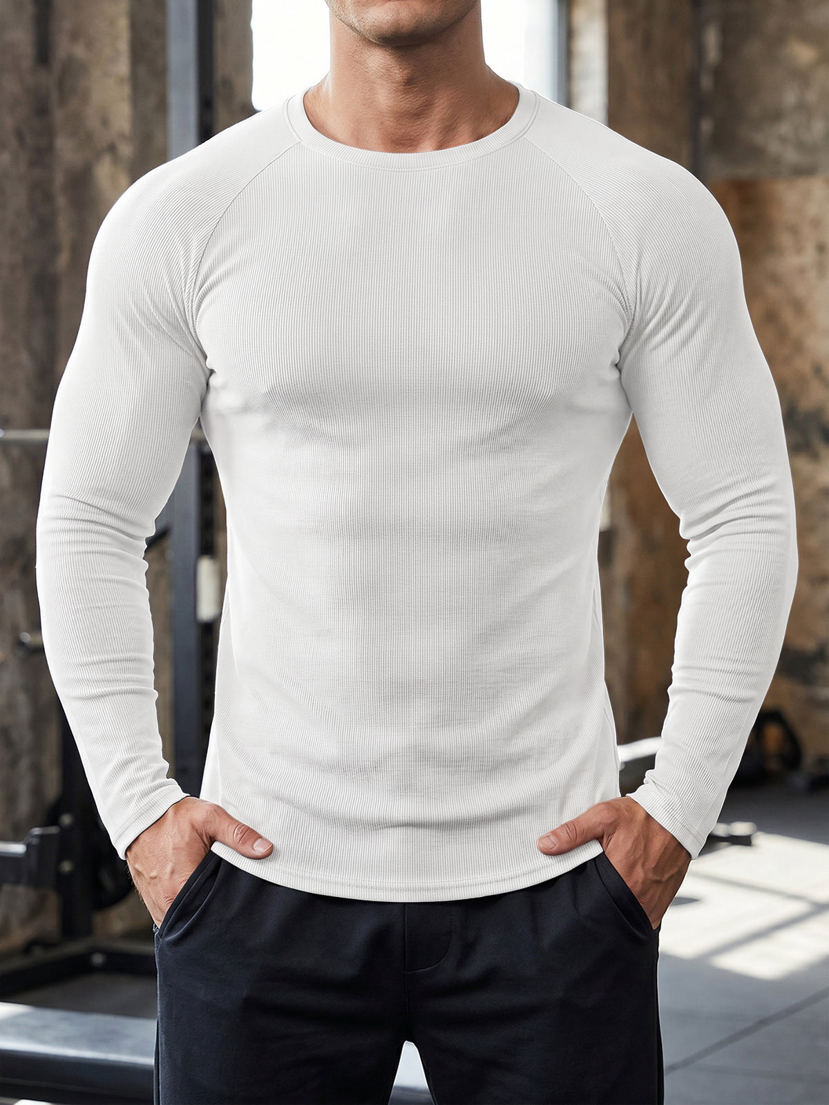 Aoysky Mens White Ribbed Workout Shirt