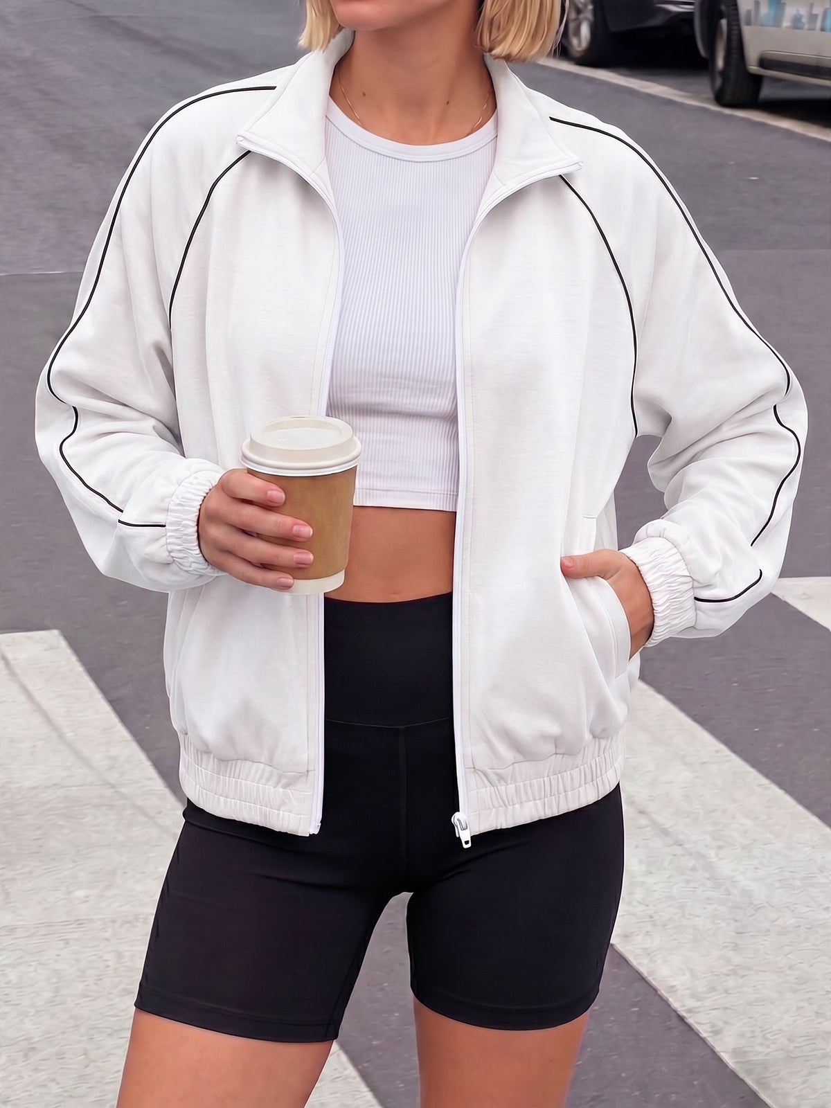 Aoysky Womens White Full Zip Jacket