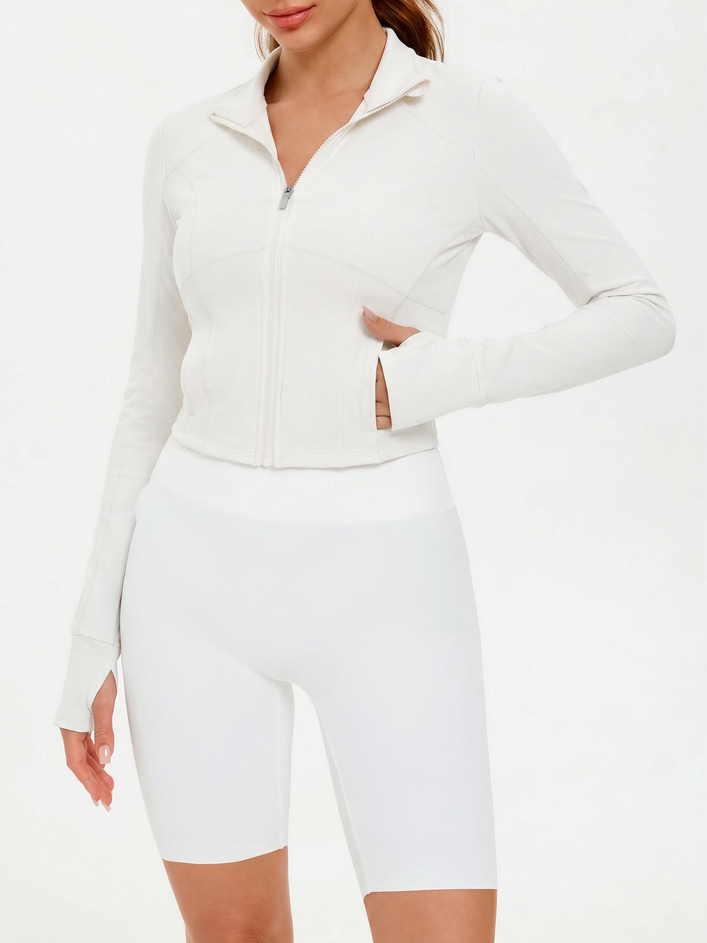 Aoysky Womens White Cropped Workout Jacket