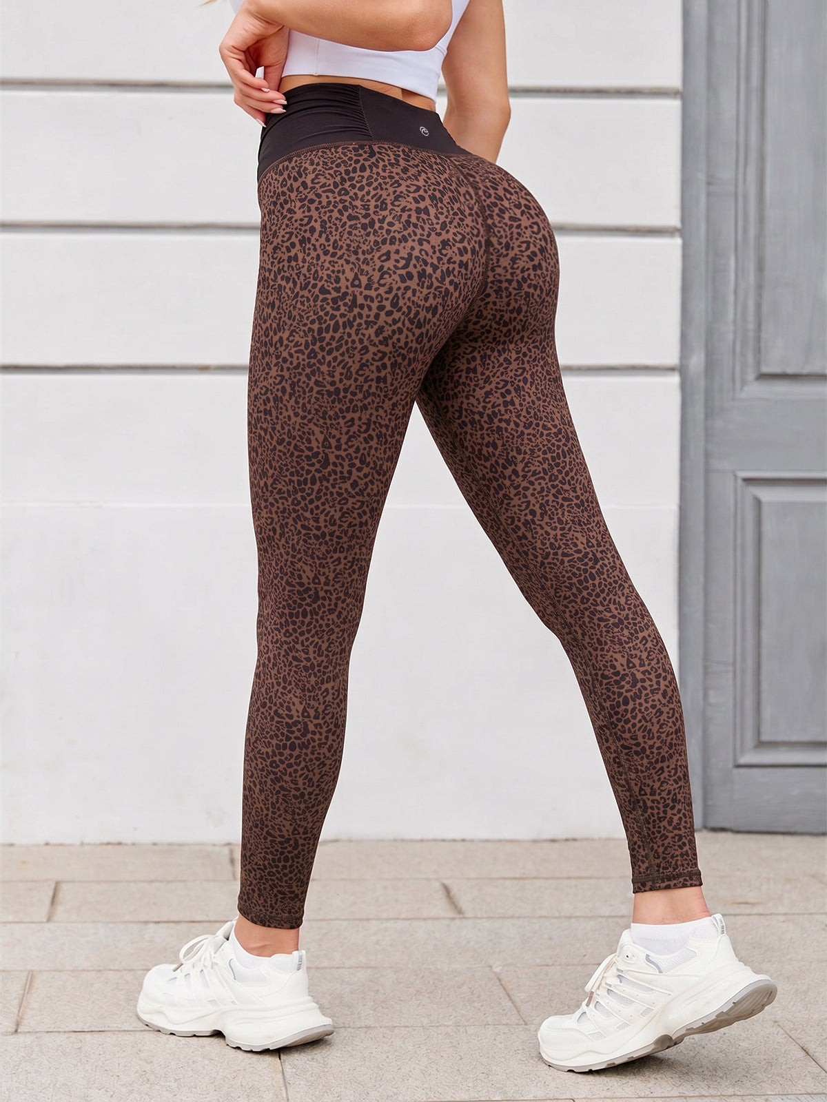 Aoysky Womens Leopard Brown Ruched Yoga Leggings
