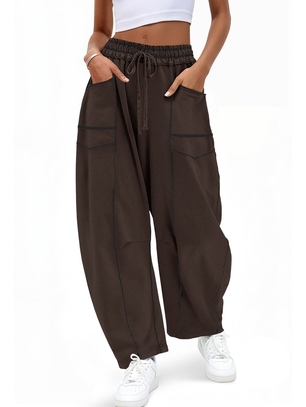 Aoysky Womens Coffee Wide Leg Barrel Pants