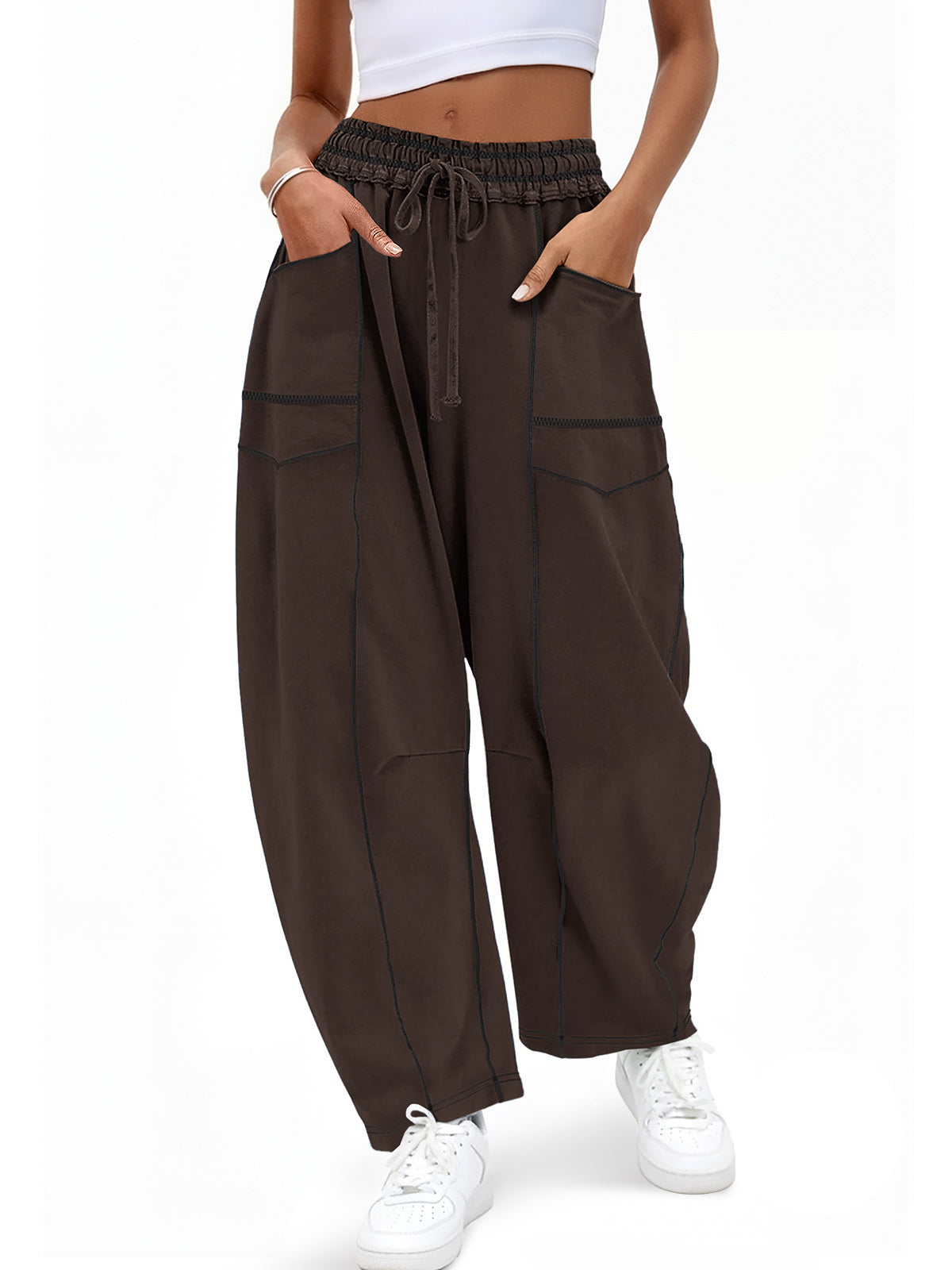 Aoysky Womens Coffee Wide Leg Barrel Pants