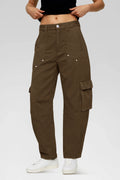 Aoysky Womens Coffee Wide Leg Baggy Cargo Pants