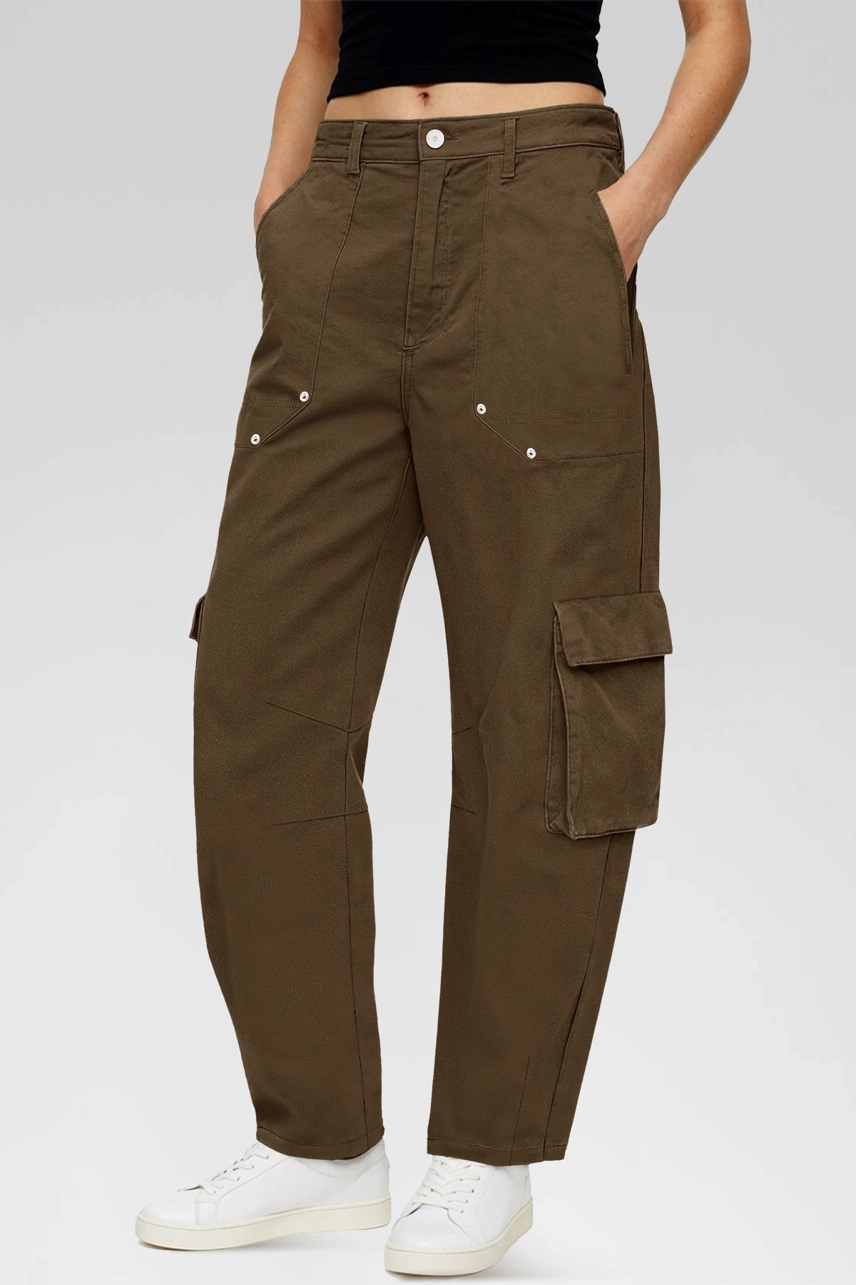 Aoysky Womens Coffee Wide Leg Baggy Cargo Pants