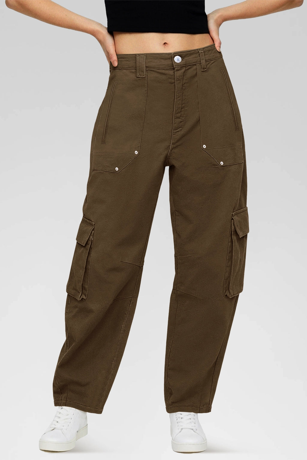 Aoysky Womens Coffee Wide Leg Baggy Cargo Pants