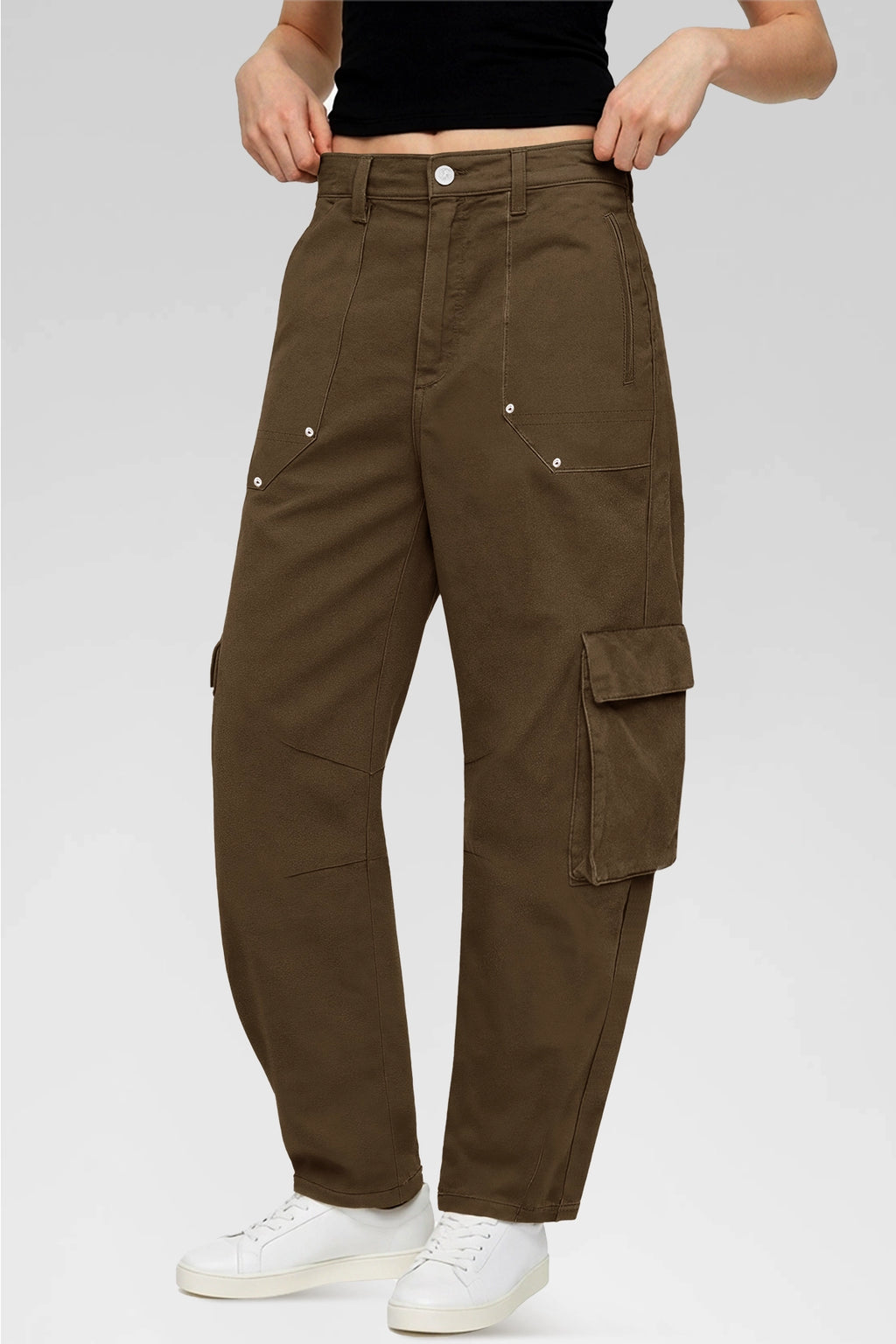 Aoysky Womens Coffee Wide Leg Baggy Cargo Pants