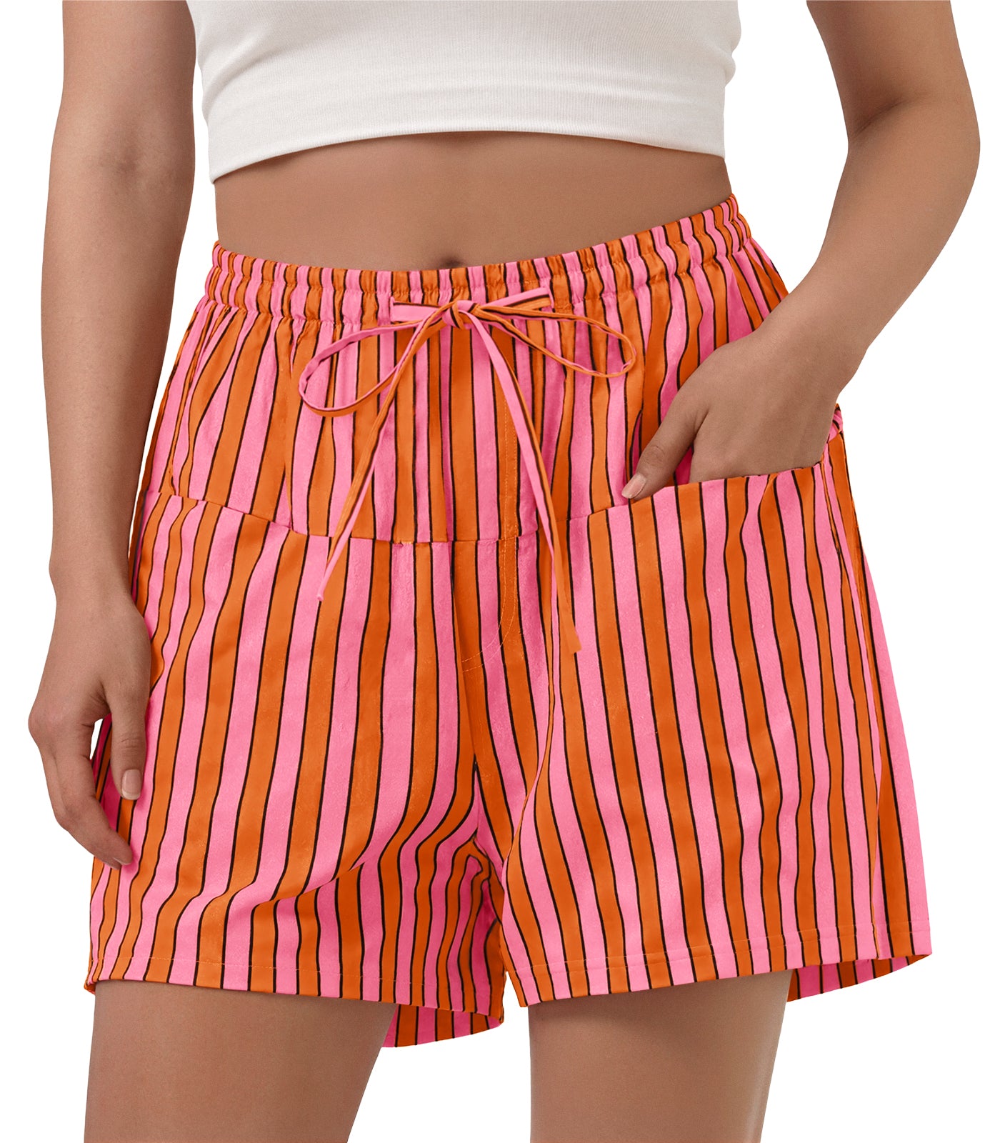 Aoysky Womens Orange Striped Lounge Shorts