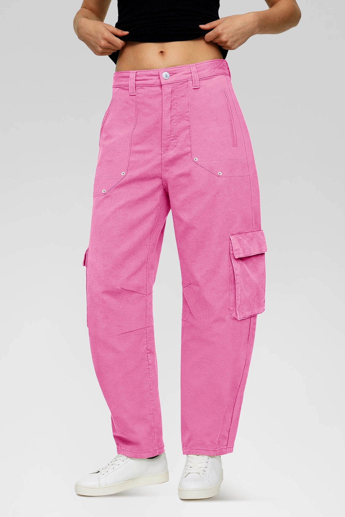 Aoysky Womens Pink Wide Leg Baggy Cargo Pants