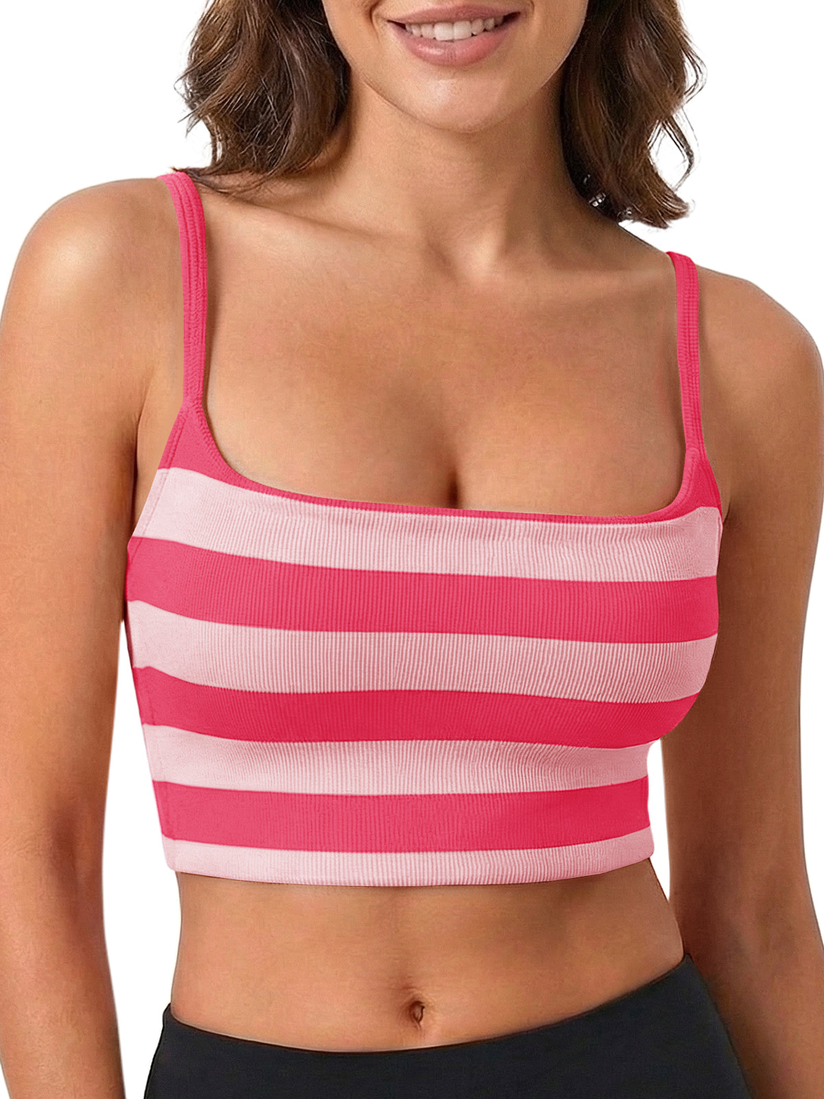 Aoysky Womens Pink Striped Square Neck Bra
